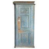 19th C Primitive Blue Painted Corner Cabinet.