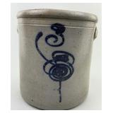 3 Gal. Blue Slip Decorated Stoneware Crock.
