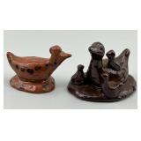 2 1960s Breininger Pottery PA Redware Birds.
