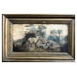 19th C Framed Farm Animals Oil on Canvas.