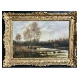 19th C Landscape Oil Painting on Canvas.