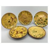 5 1970s Breininger Pottery PA Redware Plates.