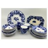 29pc Flow Blue Dutch "Spinach Leaf Stencil" China.