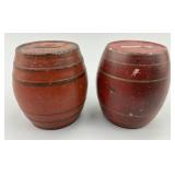 2 1950s Redware Barrel Coin Banks.