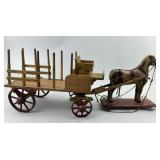 19th C. Folk Art S.A. Smith Horse & Wagon Toy.