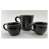 3 Pennsylvania Redware Glazed Mugs.
