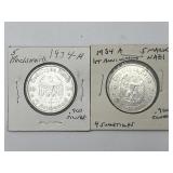 2 1934-A  .900 Silver German 5 Reichsmark Coins.