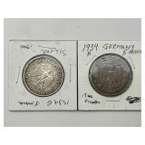 1934-G, 1934-F .900 Silver German 5 Reichsmark