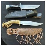 2 Fixed Blade Hunting Knives & Sheaths, Buck.