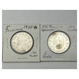 1935-G, 1935-D .900 Silver German 5 Reichsmark