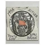 1935 WWII Hitler German Youth Festival Badge.