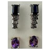 14KT Gold Amethyst & Sapphire Diamond Earrings.