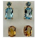 14KT Gold Aquamarine & Citrine Earrings.
