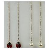 14KT Gold Ladybug & Pearl Threader Style Earrings.