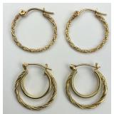 2 Pairs of 14KT Gold Hoop Earrings.