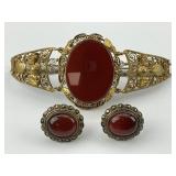 3pc Sterling Silver Carnelian Jewelry Set.