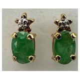 14KT Gold Emerald & Diamond Chip Earrings.