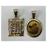 14KT Gold "L" Monogram & Angel Pendants.