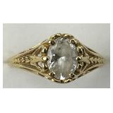 14KT Gold Filigree Clear Gemstone Ring.