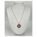 14KT Gold Marquis Garnet Heart Pendant Necklace.