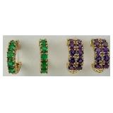 2 Pairs of 14KT Gold Amethyst & Gemstone Earrings.