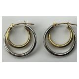 14KT White & Yellow Gold Double Hoop Earrings.