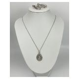 14KT Gold Diamond Chip Necklace & Earrings.