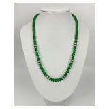 14KT Gold Diamond Accent Emerald Bead Necklace.