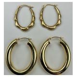 2 Pairs of 14KT Gold Hoop Earrings.