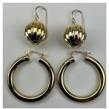 14KT Gold Ball Dangle & Hoop Earrings.