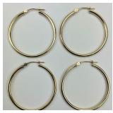 2 Pairs of 14KT Gold Hoop Earrings.