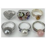 6 Sterling Silver Gemstone Rings.