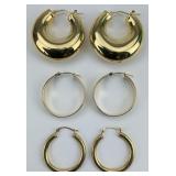 3 Pairs of 14KT Gold Hoop Earrings.