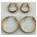 2 Pairs of 14KT Gold Hoop Earrings.