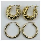 2 Pairs of 14KT Gold Hoop Earrings.