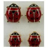 2 Pairs 14KT Gold Enamel Ladybug Post Earrings.