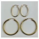 2 Pairs of 14KT Gold Hoop Earrings.