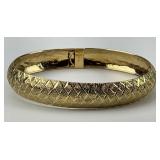 10KT Gold Textured Diamond Pattern Bangle.
