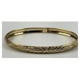 10KT Gold Textured & Filigree Etched Bangle.
