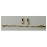 14KT Gold Gem & Pearl Earrings, Chain Extender.