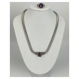 18KT & Sterling Caviar Amethyst Necklace & Ring.