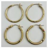 2 Pairs 14KT Gold  Textured & Gem Chip Earrings.