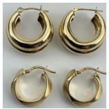 2 Pairs of 14KT Gold Textured Hoop Earrings.