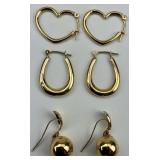 3 Pairs of 14KT Gold Earrings.