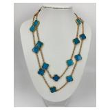 18KT Gold Turquoise Clover Necklace.