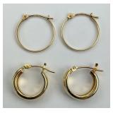 2 Pairs of 14KT Gold Hoop Earrings.