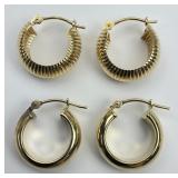 2 Pairs of 14KT Gold Hoop Earrings.