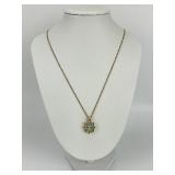 10KT Gold Green Amethyst Pendant Necklace.