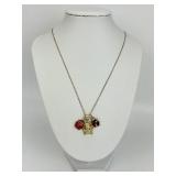 14KT Gold Triple Ladybug Pendant Necklace.