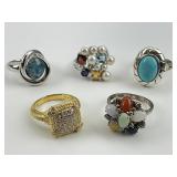 5 Sterling Silver and Gemstone Rings.